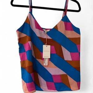 New Boho Dopamine Skies Are Blue Geomtric Abstract V-Neck Cami size S